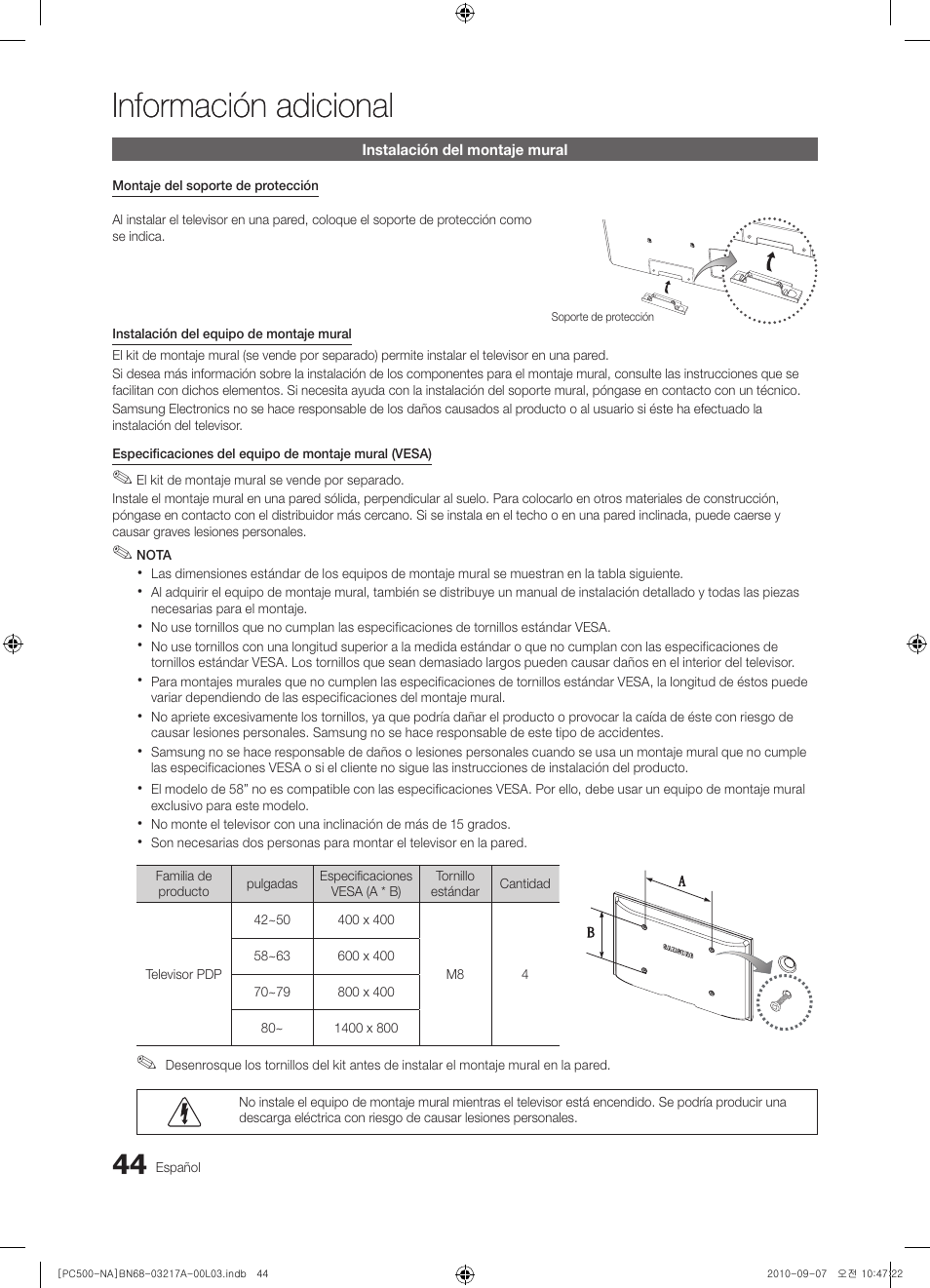 Información adicional | Samsung PN58C500G2FXZA User Manual | Page 96 / 156
