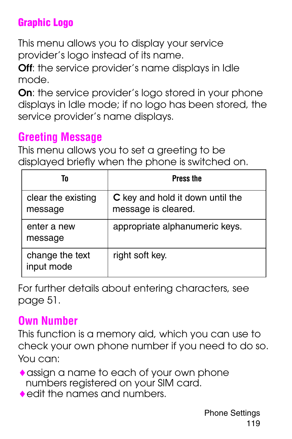 Greeting message, Own number, Greeting message own number | Samsung SGH-E316CSAAWS User Manual | Page 123 / 219
