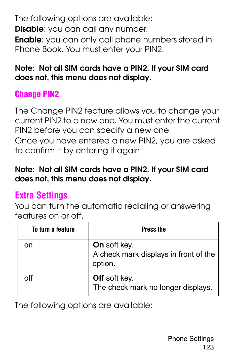 Extra settings | Samsung SGH-E316CSAAWS User Manual | Page 127 / 219