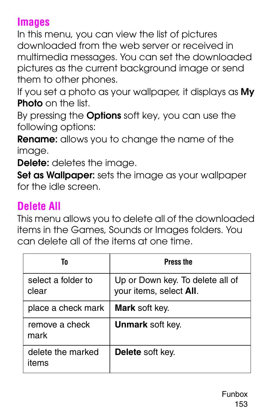 Images, Delete all, Images delete all | Samsung SGH-E316CSAAWS User Manual | Page 157 / 219