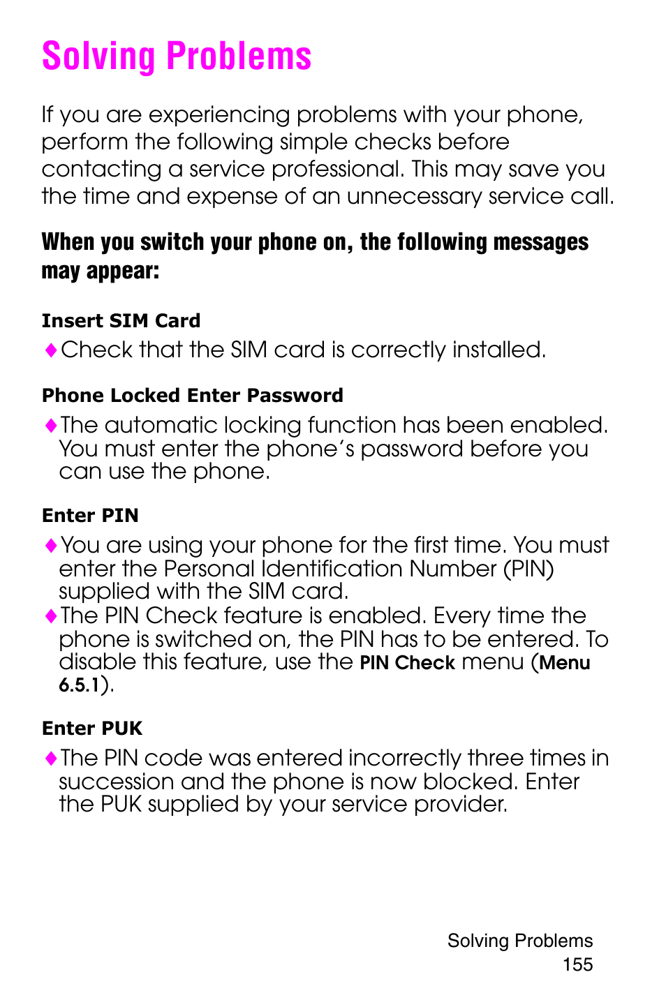 Solving problems | Samsung SGH-E316CSAAWS User Manual | Page 159 / 219