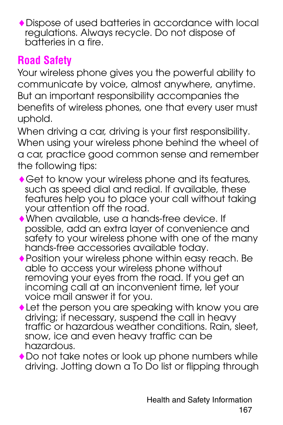 Road safety | Samsung SGH-E316CSAAWS User Manual | Page 171 / 219