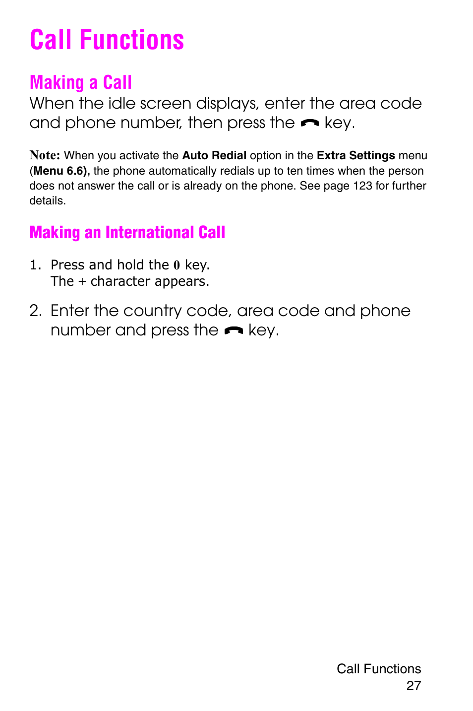 Call functions, Making a call | Samsung SGH-E316CSAAWS User Manual | Page 31 / 219