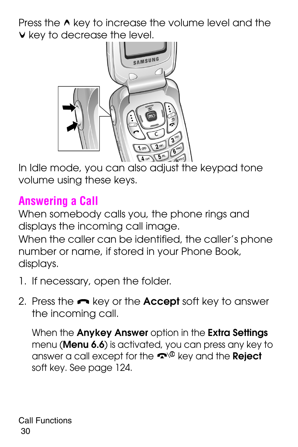 Answering a call | Samsung SGH-E316CSAAWS User Manual | Page 34 / 219