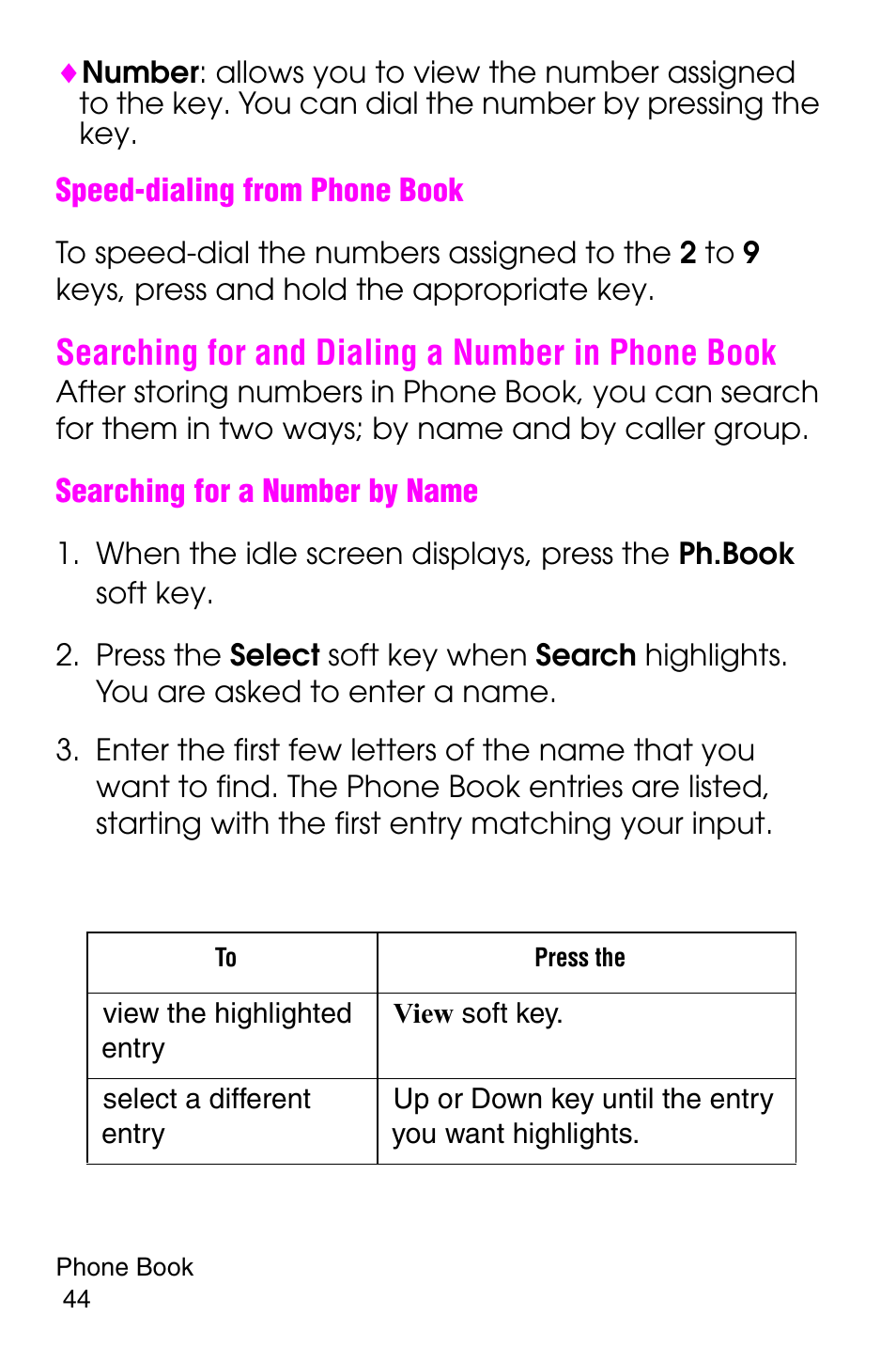 Searching for and dialing a number in phone book | Samsung SGH-E316CSAAWS User Manual | Page 48 / 219
