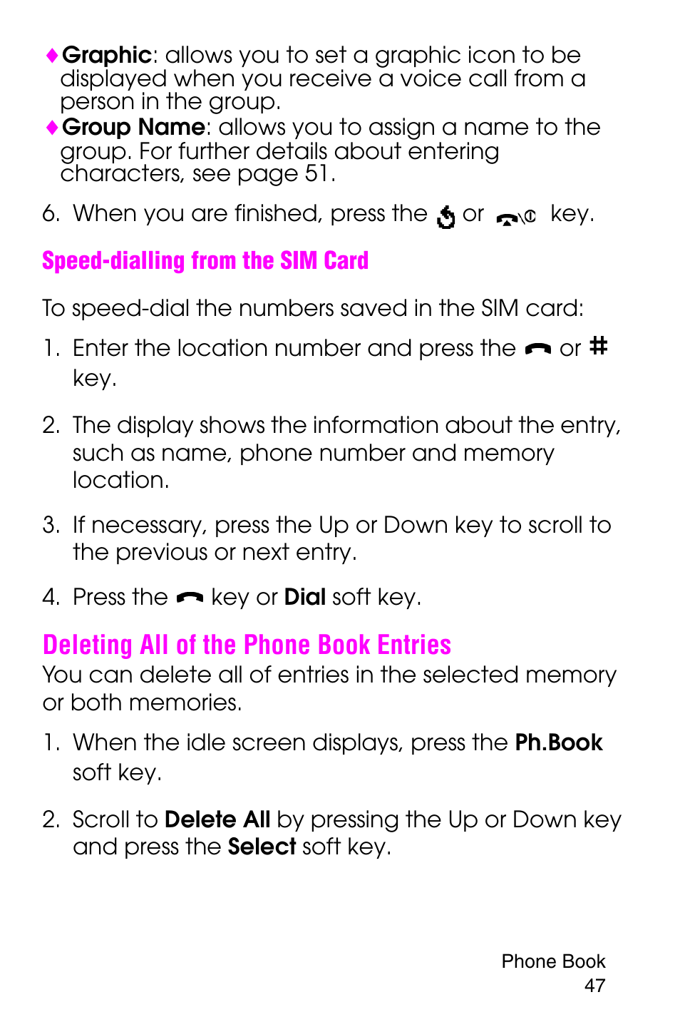 Deleting all of the phone book entries | Samsung SGH-E316CSAAWS User Manual | Page 51 / 219