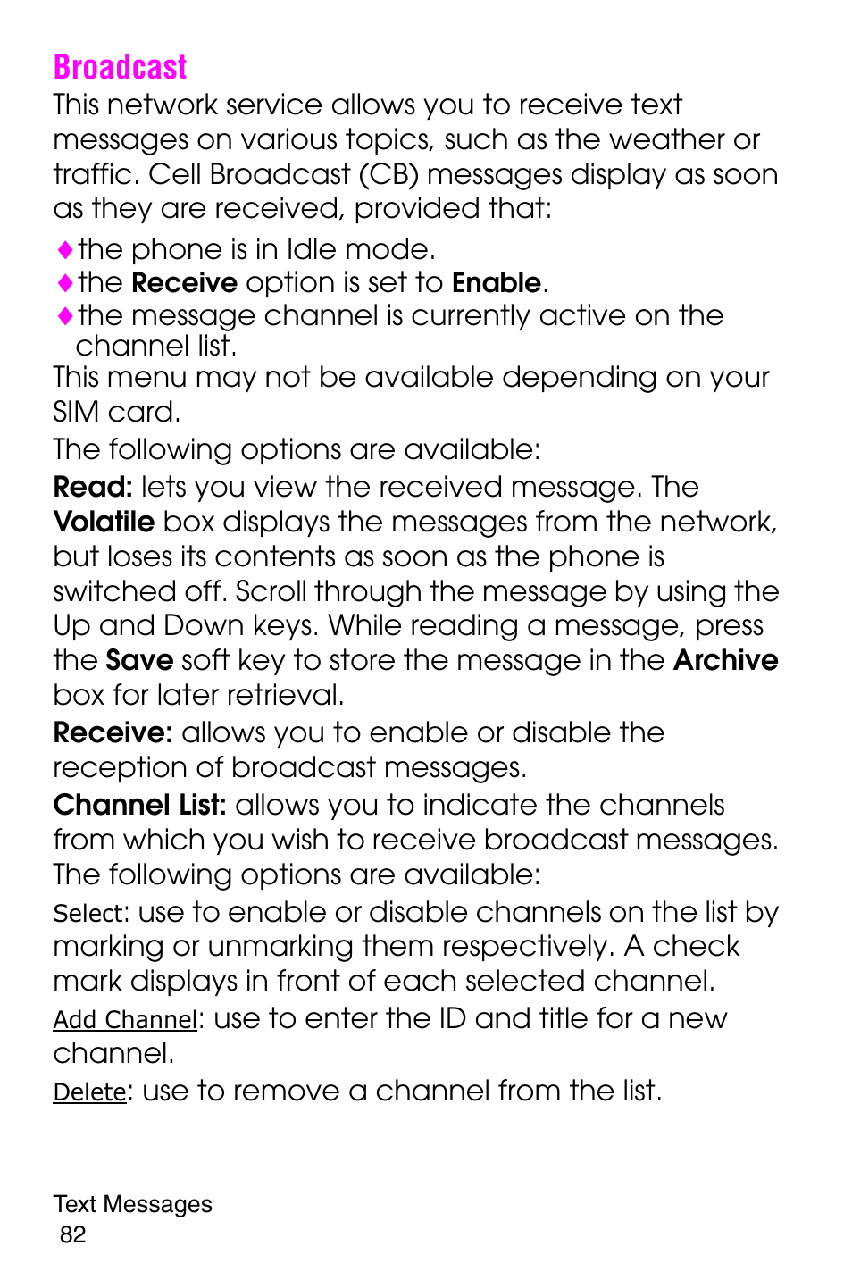 Broadcast | Samsung SGH-E316CSAAWS User Manual | Page 86 / 219