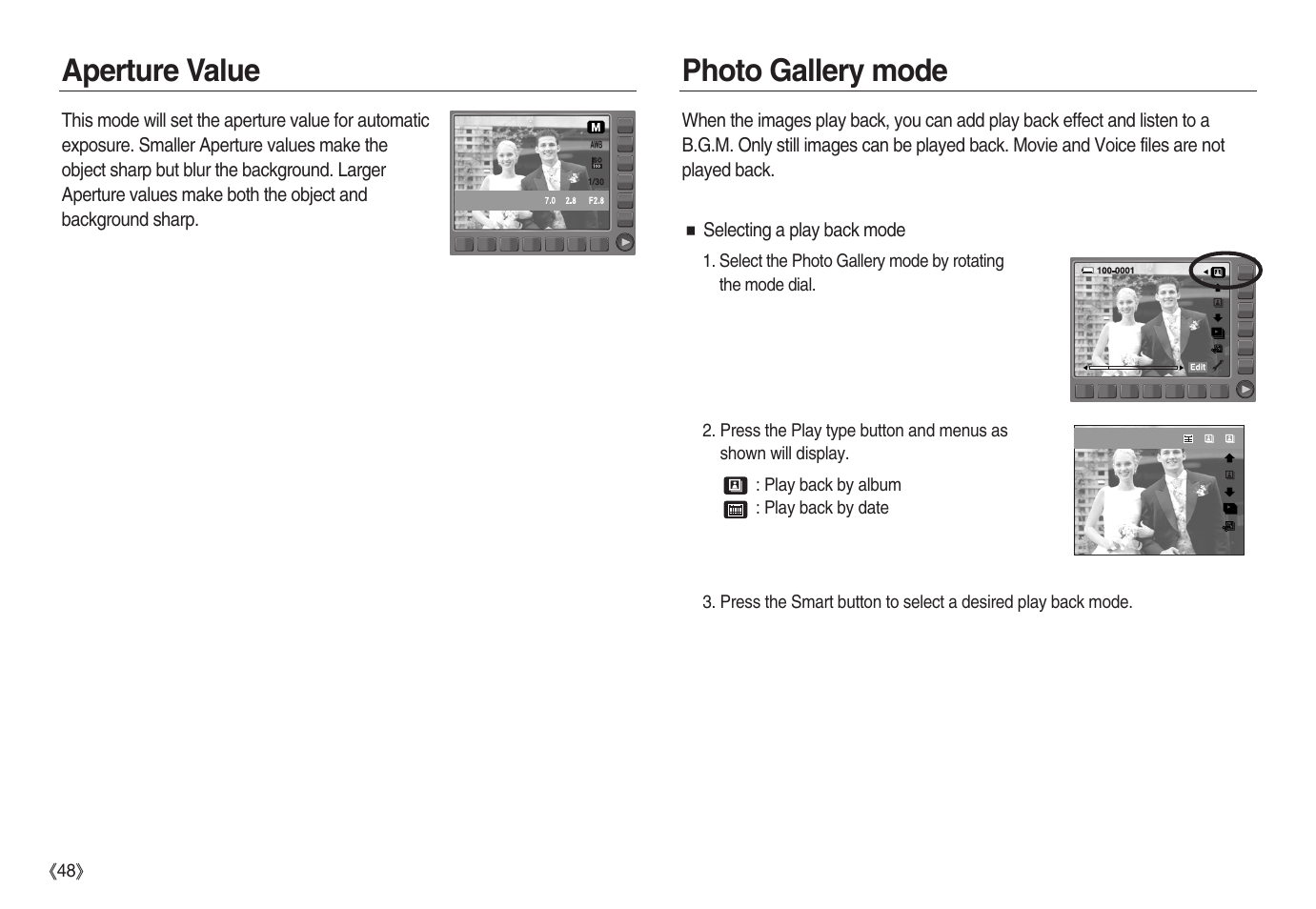 Aperture value photo gallery mode | Samsung EC-NV20ZBBA-US User Manual | Page 49 / 102