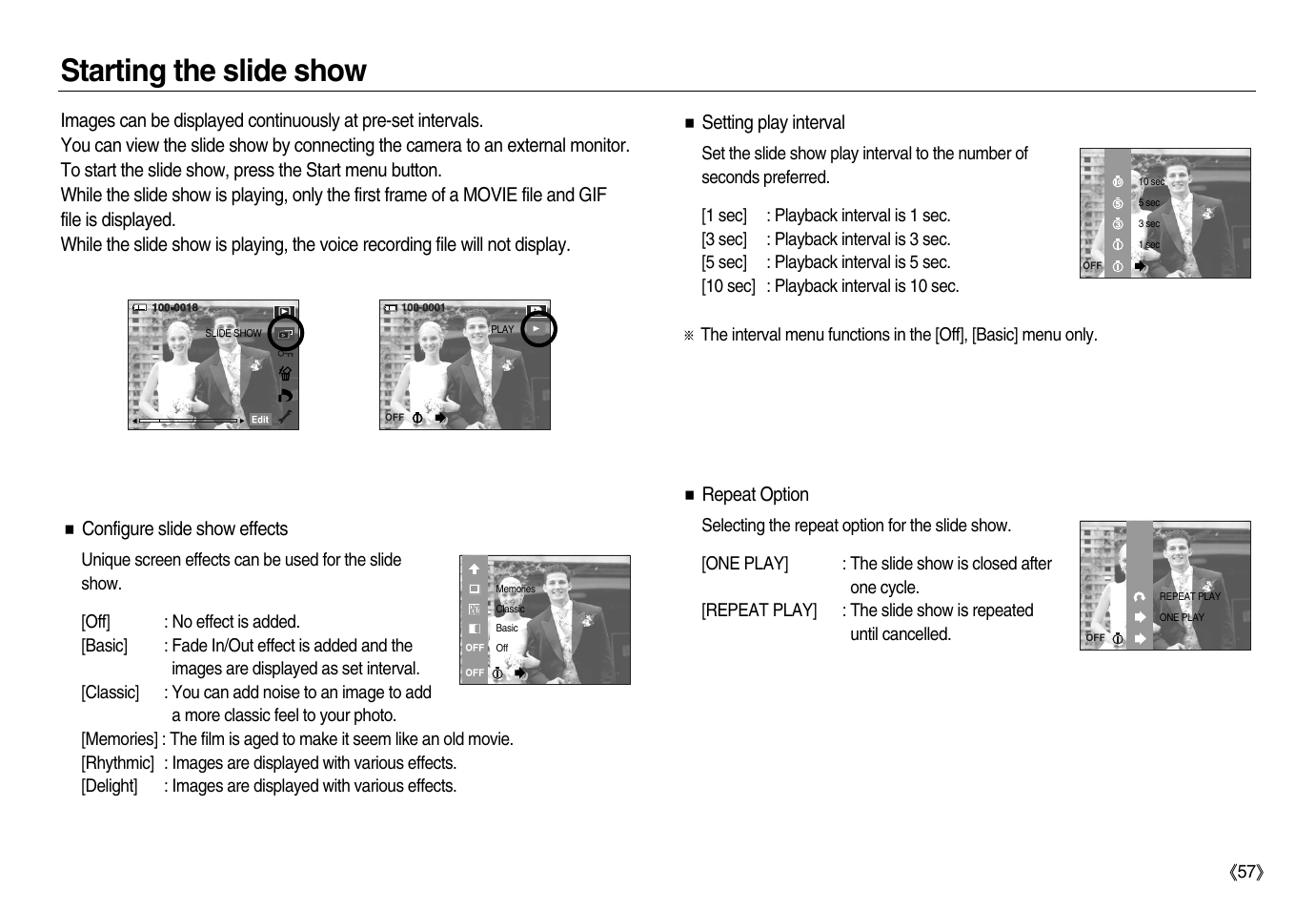 Starting the slide show | Samsung EC-NV20ZBBA-US User Manual | Page 58 / 102