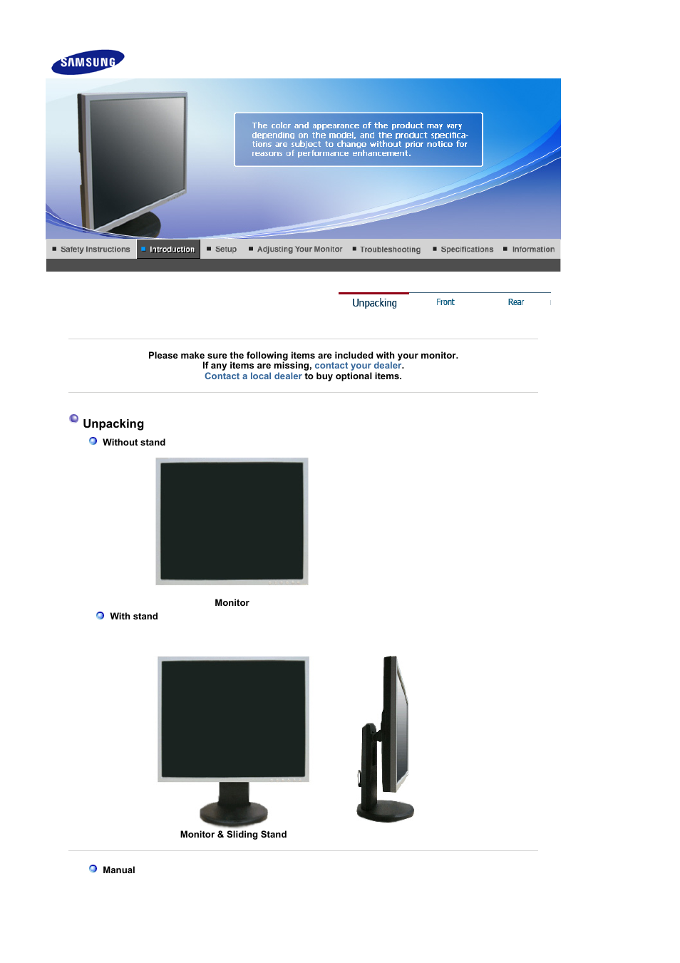 Introduction, Unpacking | Samsung LS19UBPEBQ-XAA User Manual | Page 10 / 56