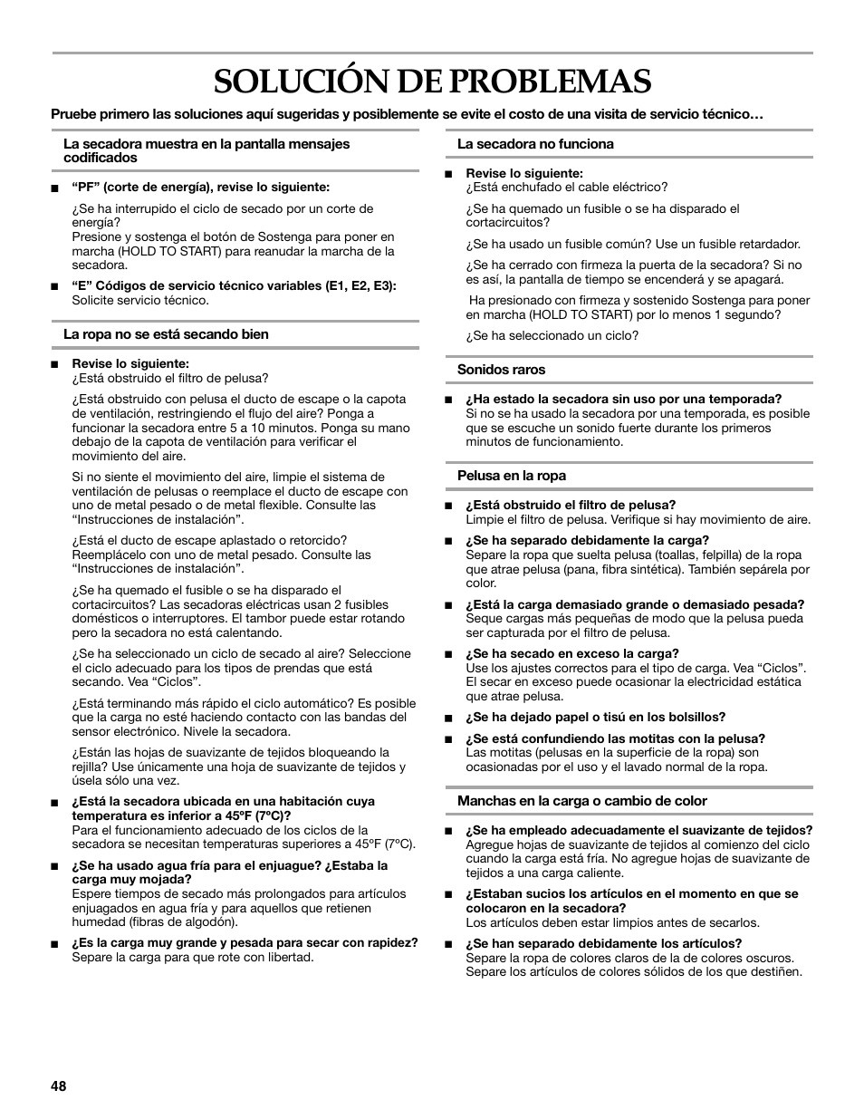 Solución de problemas | KITCHENAID YKEHS01P User Manual | Page 48 / 72