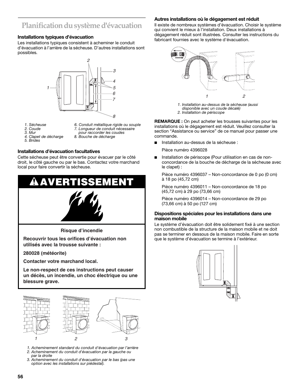 Avertissement, Planification du système d'évacuation | KITCHENAID YKEHS01P User Manual | Page 56 / 72