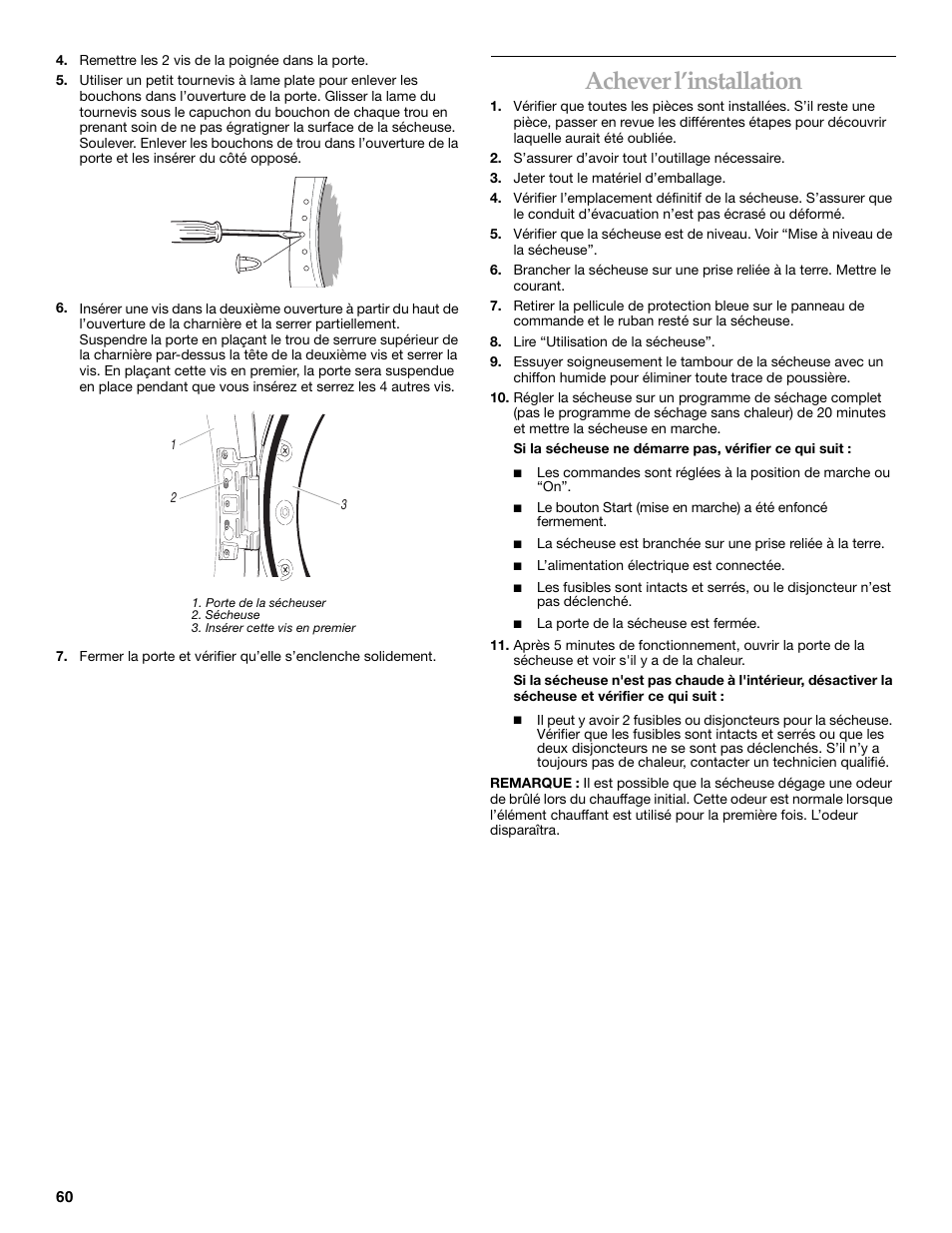 Achever l’installation | KITCHENAID YKEHS01P User Manual | Page 60 / 72