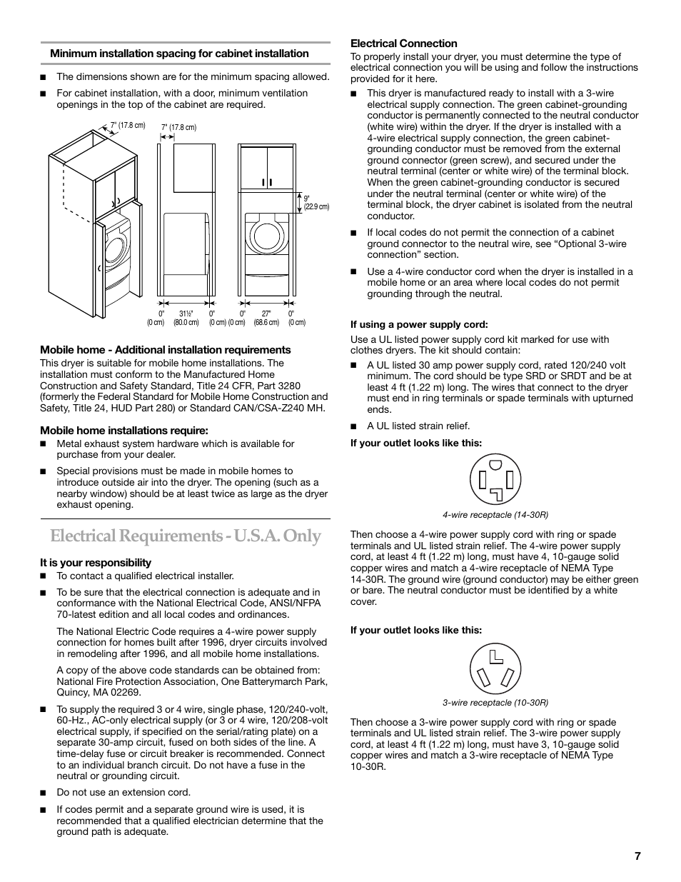 Electrical requirements - u.s.a. only | KITCHENAID YKEHS01P User Manual | Page 7 / 72