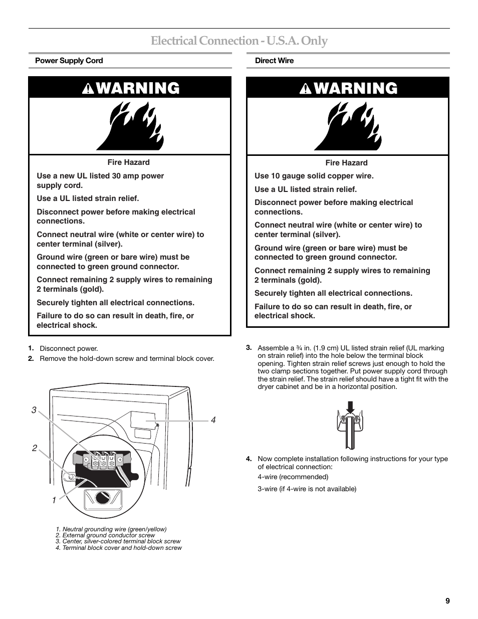 Electrical connection - u.s.a. only | KITCHENAID YKEHS01P User Manual | Page 9 / 72