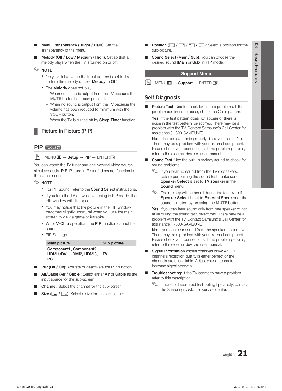 Self diagnosis | Samsung LN52C530F1FXZA User Manual | Page 21 / 40