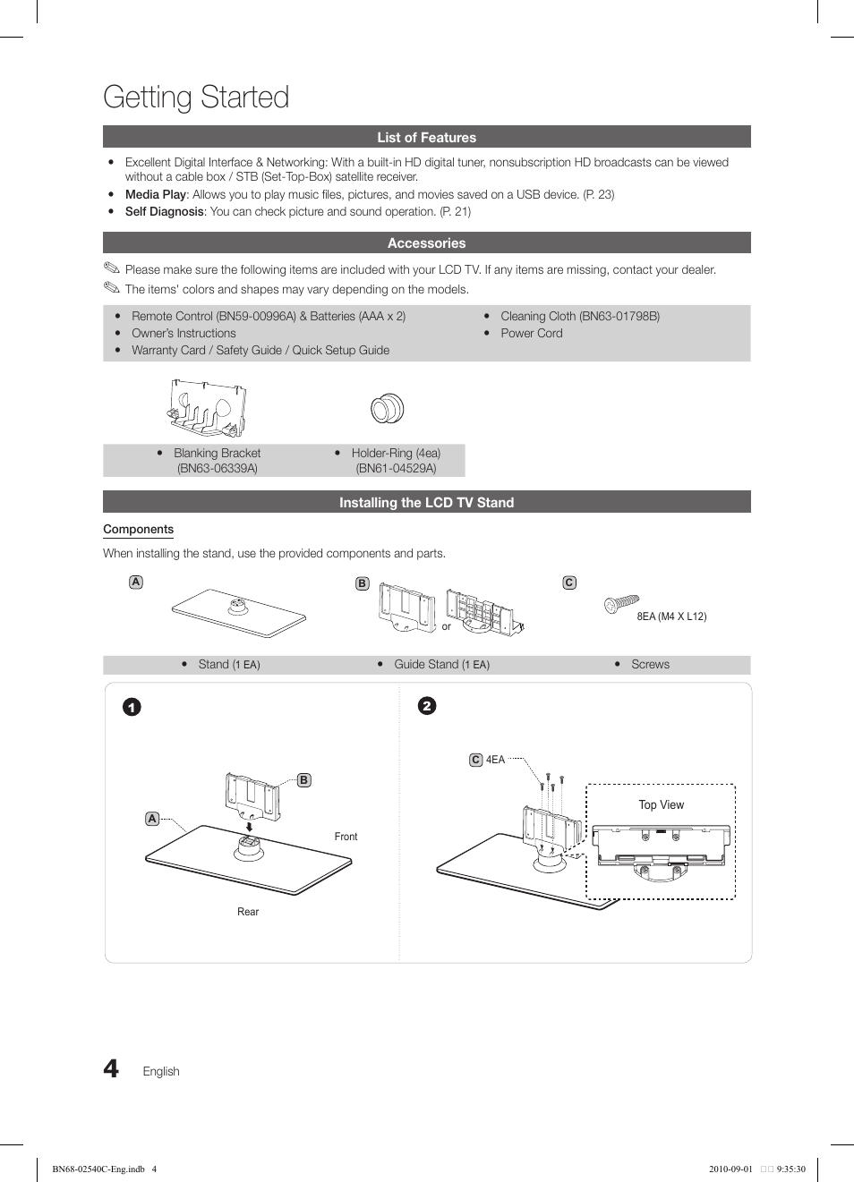 Getting started | Samsung LN52C530F1FXZA User Manual | Page 4 / 40