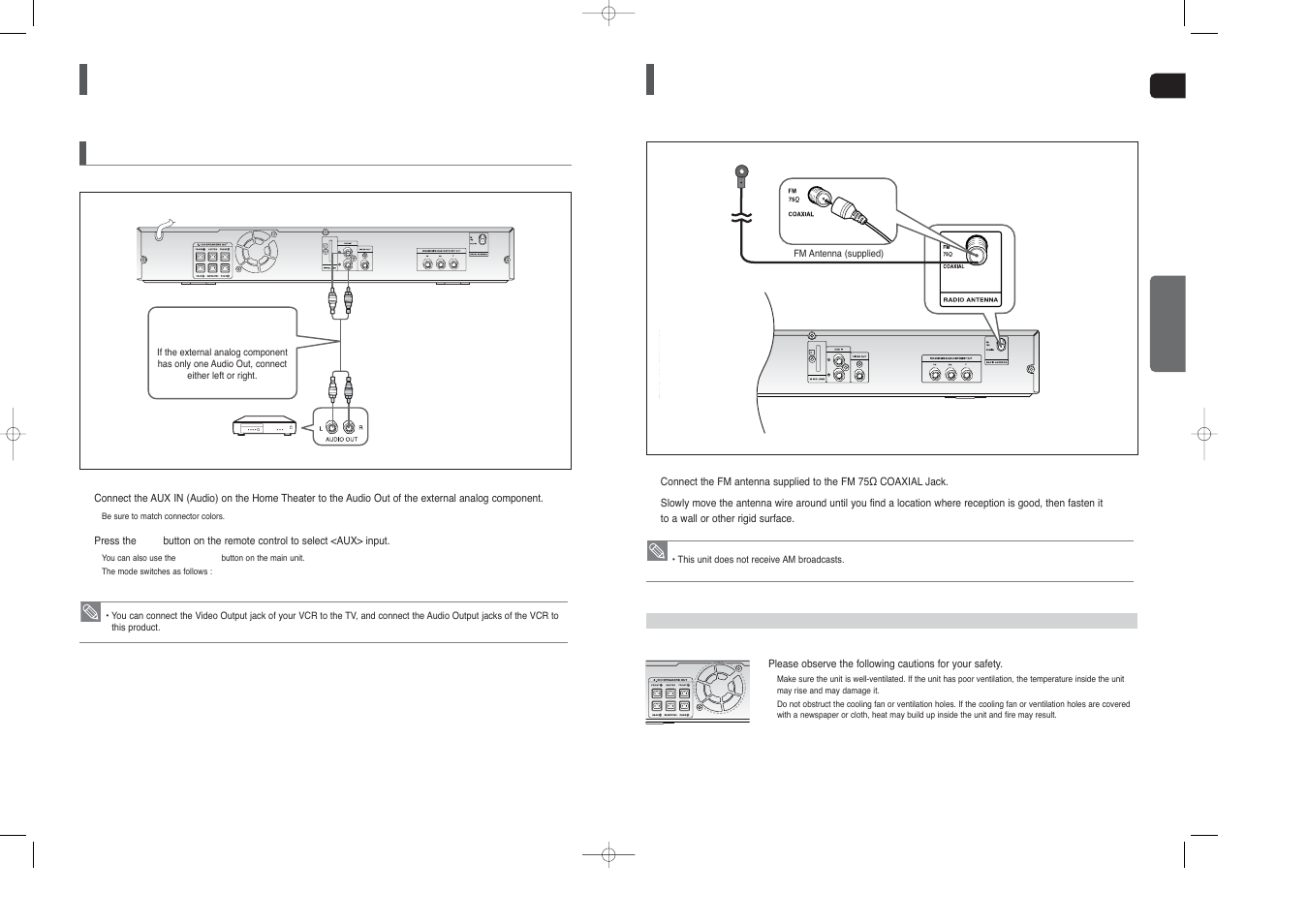 Connecting audio from external components, Connecting the fm antenna | Samsung HT-X20T-XAA User Manual | Page 10 / 32