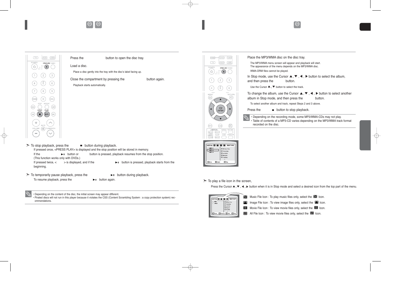 Disc playback, Mp3/wma-cd playback | Samsung HT-X20T-XAA User Manual | Page 12 / 32