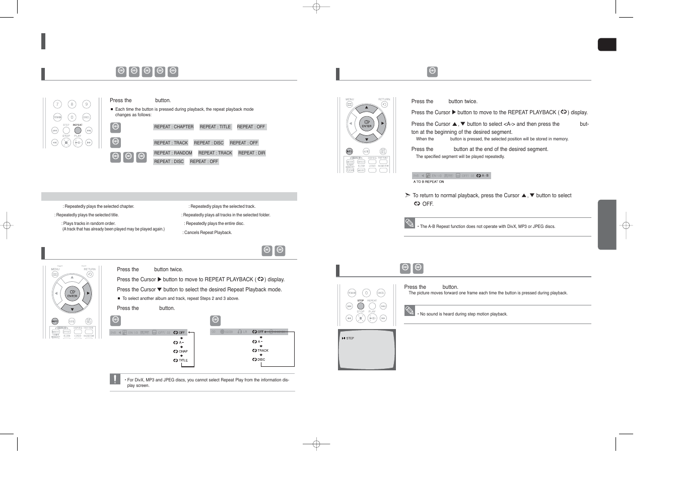 Using the playback function, Con’t), Repeat playback | A-b repeat playback, Step function | Samsung HT-X20T-XAA User Manual | Page 16 / 32