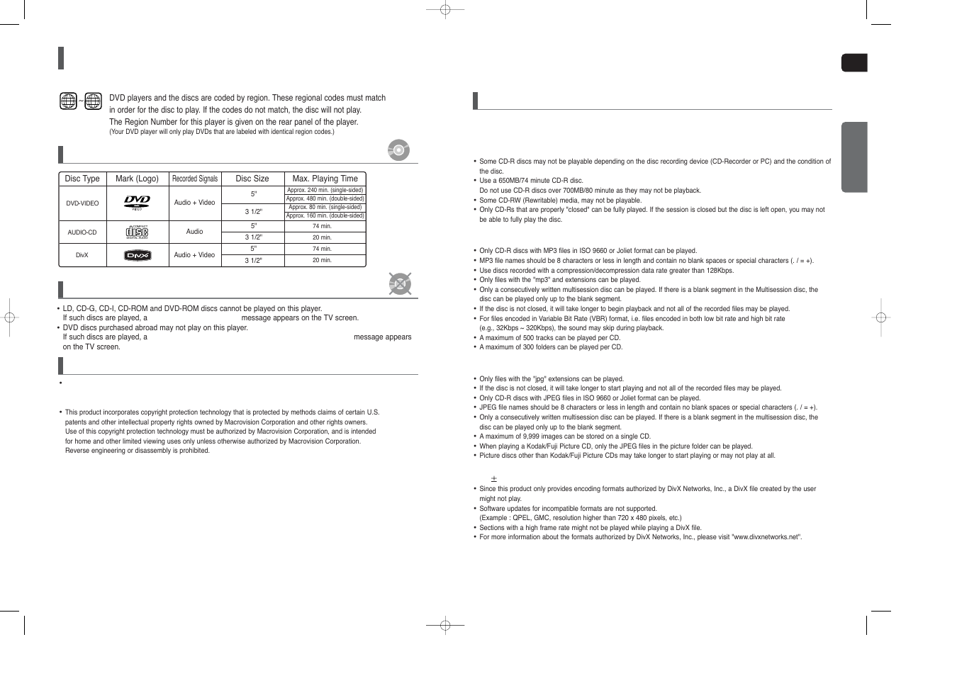 Notes on discs | Samsung HT-X20T-XAA User Manual | Page 4 / 32