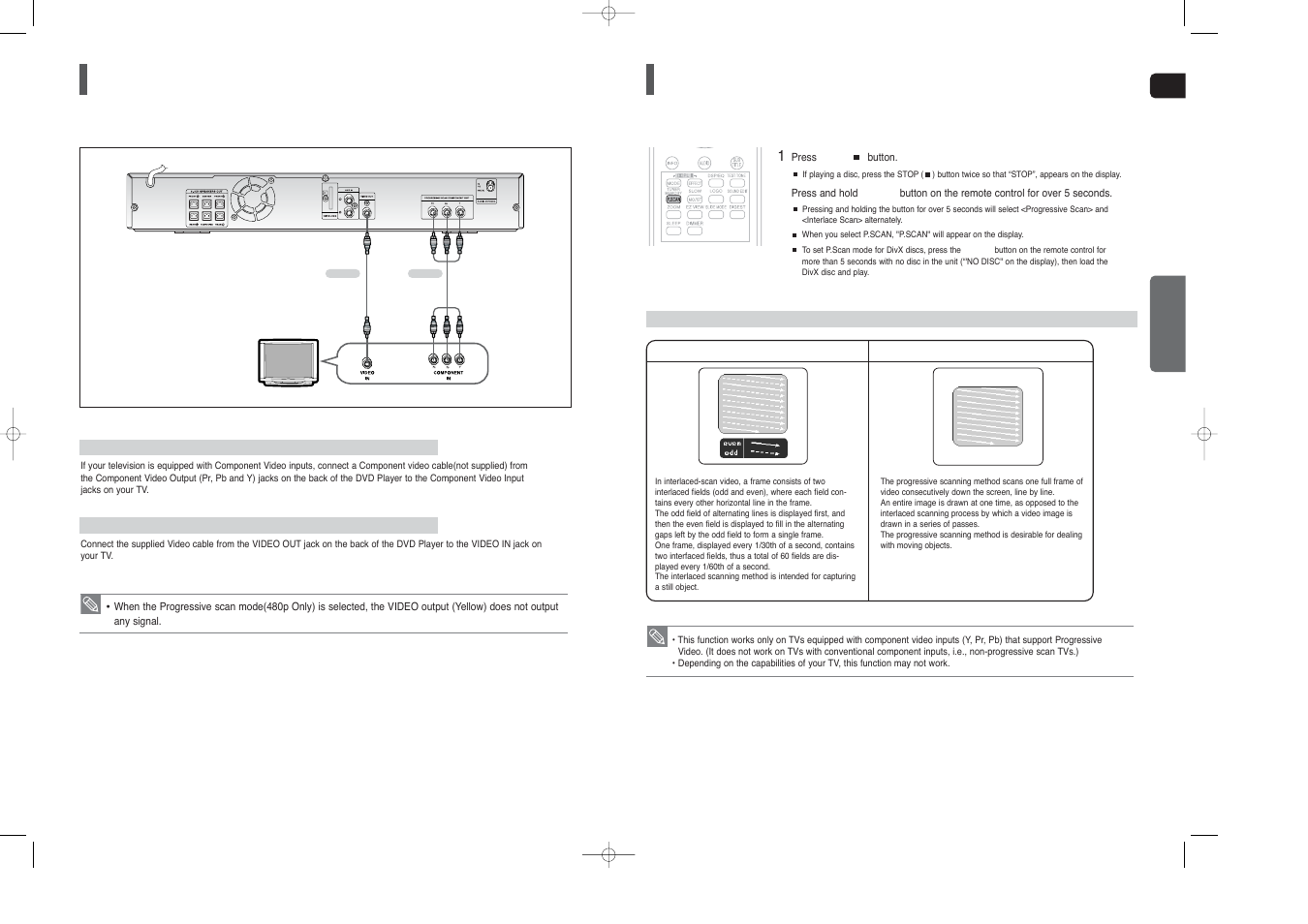 Connecting the video out to your tv, P.scan (progressive scan) function, P.scan | Function, Progressive scan) | Samsung HT-X20T-XAA User Manual | Page 9 / 32