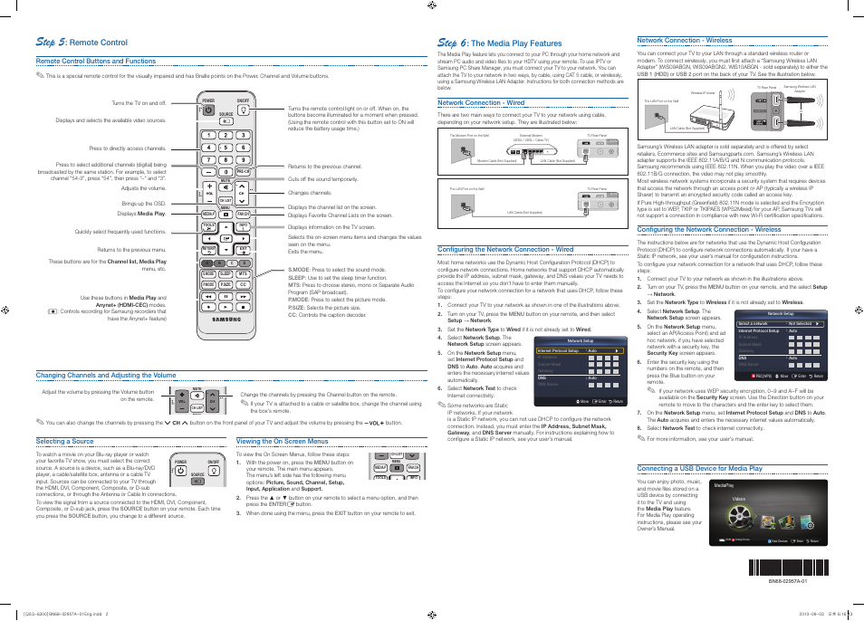 Step 5, Step 6, Remote control | The media play features | Samsung UN60C6300SFXZA User Manual | Page 2 / 2