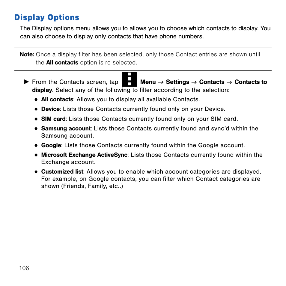 Display options | Samsung SM-G386TZKATMB User Manual | Page 106 / 313