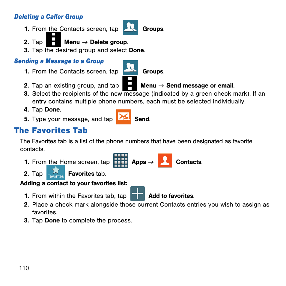 The favorites tab | Samsung SM-G386TZKATMB User Manual | Page 110 / 313