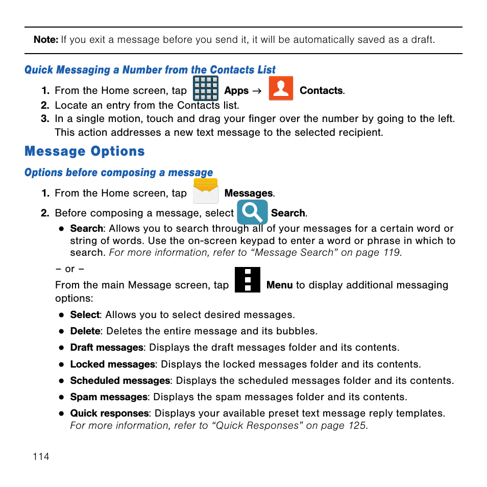 Message options | Samsung SM-G386TZKATMB User Manual | Page 114 / 313