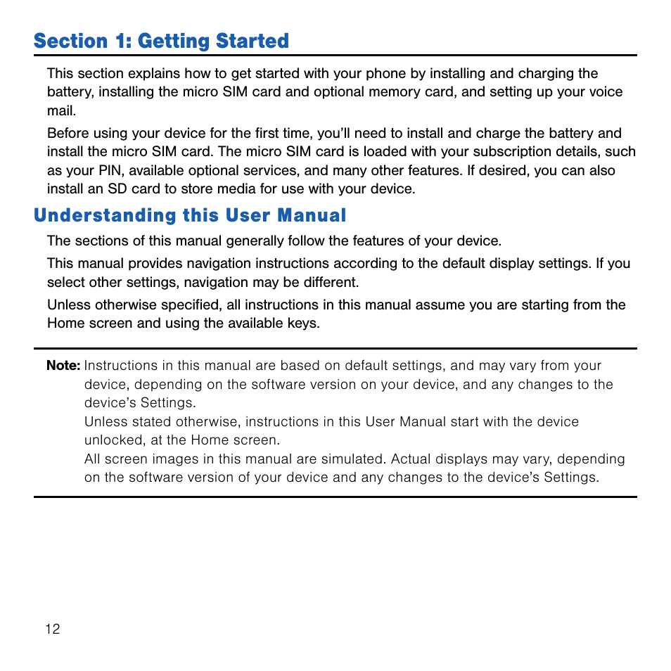 Section 1: getting started, Understanding this user manual | Samsung SM-G386TZKATMB User Manual | Page 12 / 313