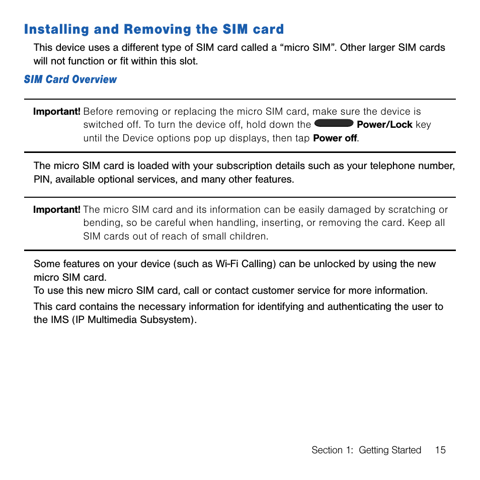 Installing and removing the sim card, Installing and removing the, Sim card | Samsung SM-G386TZKATMB User Manual | Page 15 / 313