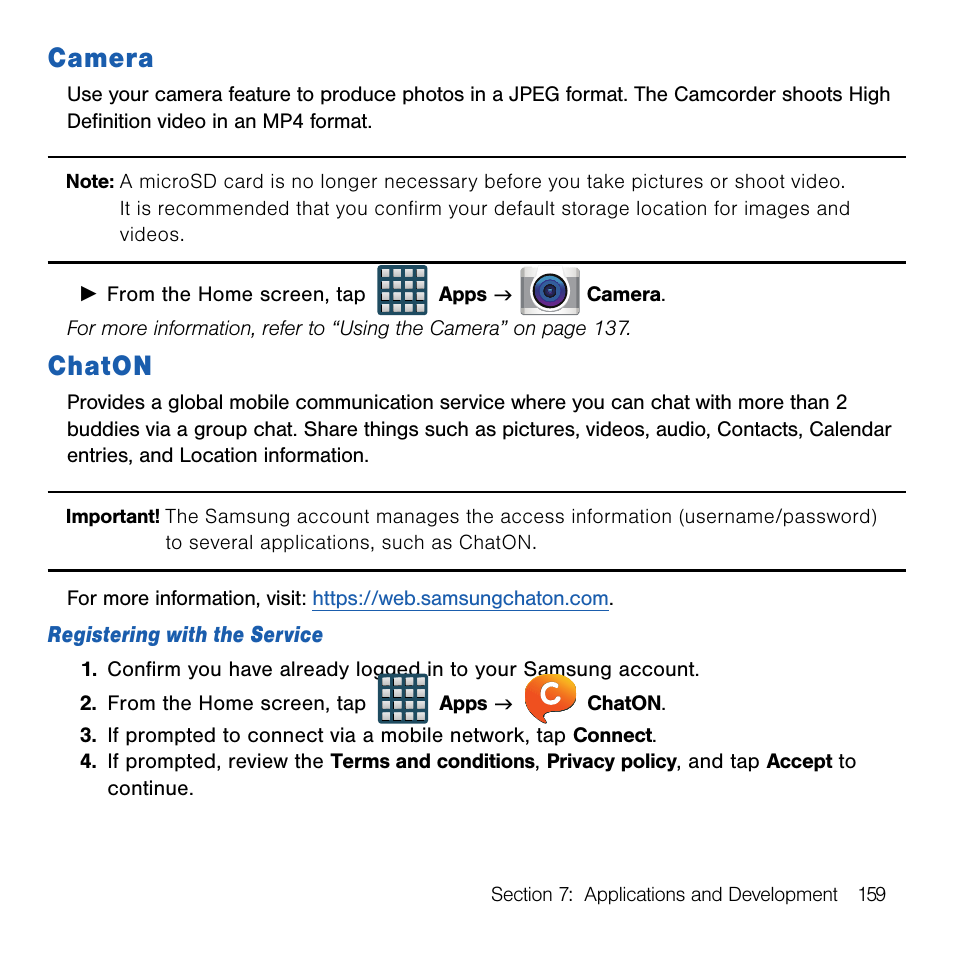 Camera, Chaton, Camera chaton | Samsung SM-G386TZKATMB User Manual | Page 159 / 313