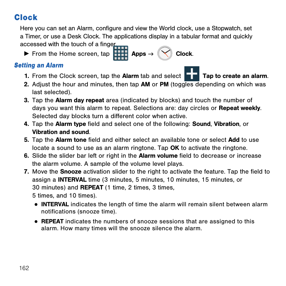 Clock | Samsung SM-G386TZKATMB User Manual | Page 162 / 313