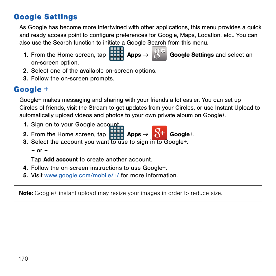 Google settings, Google | Samsung SM-G386TZKATMB User Manual | Page 170 / 313