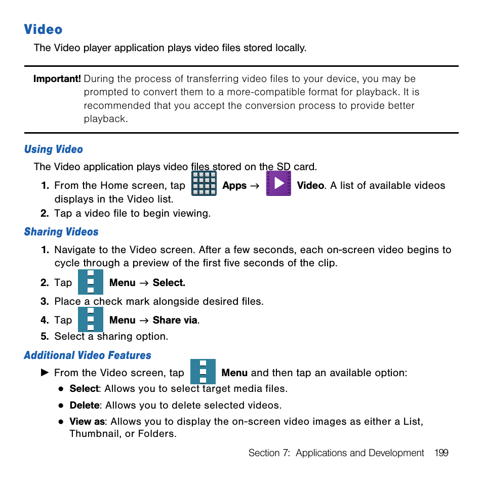 Video | Samsung SM-G386TZKATMB User Manual | Page 199 / 313