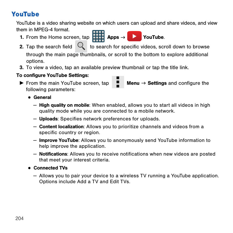 Youtube | Samsung SM-G386TZKATMB User Manual | Page 204 / 313