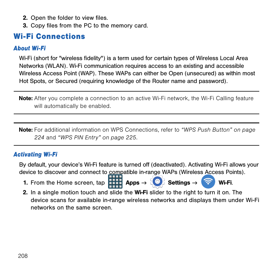 Wi-fi connections, Wi‑fi connections | Samsung SM-G386TZKATMB User Manual | Page 208 / 313
