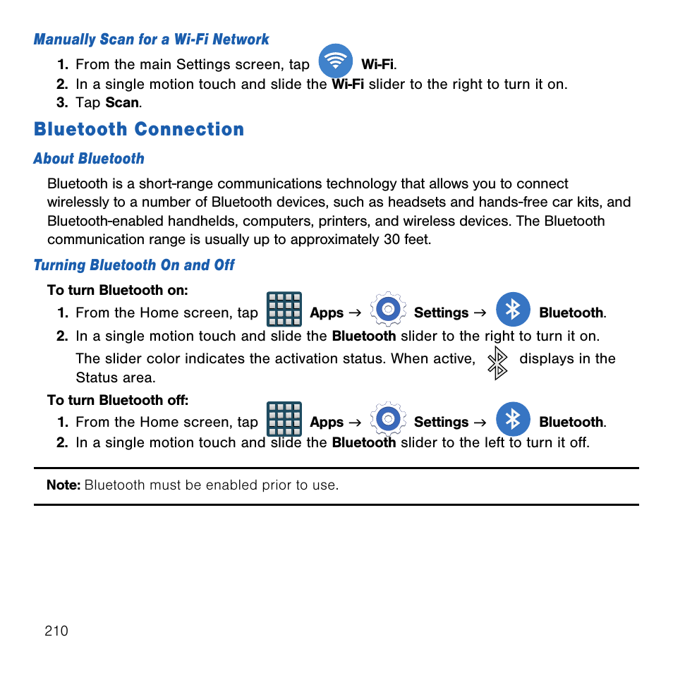 Bluetooth connection | Samsung SM-G386TZKATMB User Manual | Page 210 / 313