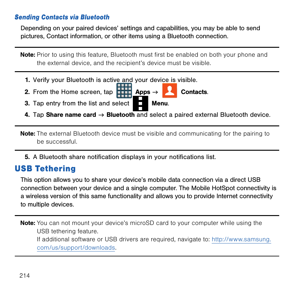 Usb tethering | Samsung SM-G386TZKATMB User Manual | Page 214 / 313