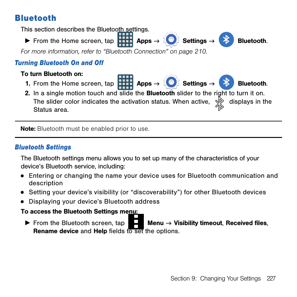 Bluetooth | Samsung SM-G386TZKATMB User Manual | Page 227 / 313