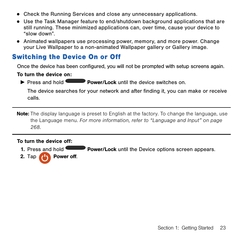 Switching the device on or off | Samsung SM-G386TZKATMB User Manual | Page 23 / 313