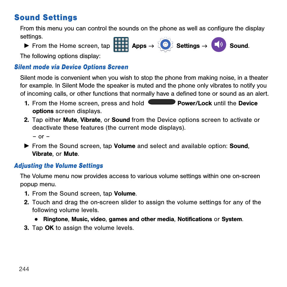 Sound settings | Samsung SM-G386TZKATMB User Manual | Page 244 / 313