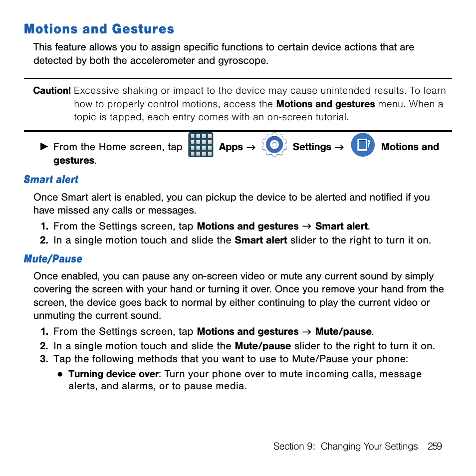 Motions and gestures, For more information, refer to | Samsung SM-G386TZKATMB User Manual | Page 259 / 313