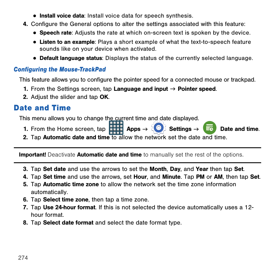 Date and time | Samsung SM-G386TZKATMB User Manual | Page 274 / 313