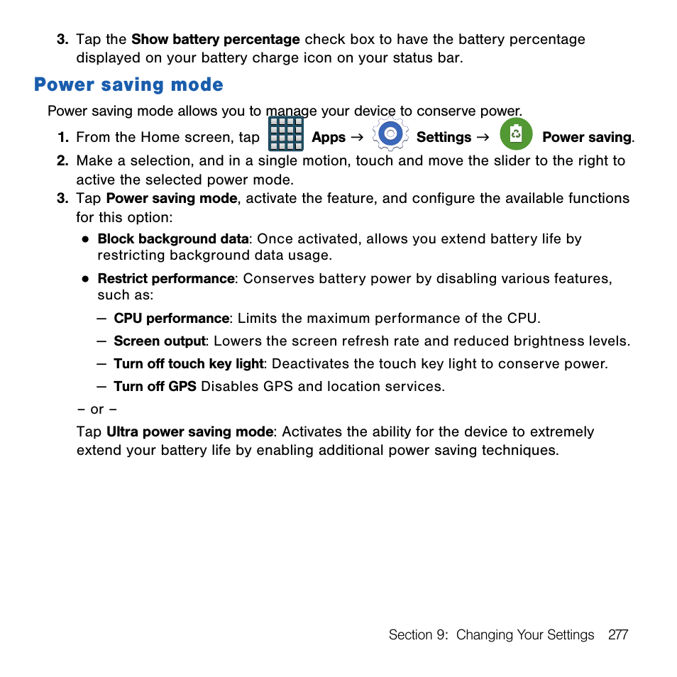 Power saving mode | Samsung SM-G386TZKATMB User Manual | Page 277 / 313