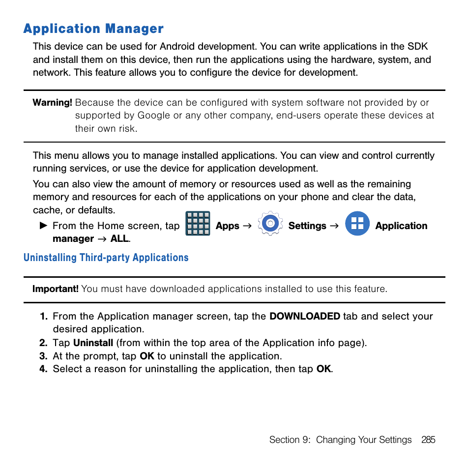 Application manager | Samsung SM-G386TZKATMB User Manual | Page 285 / 313