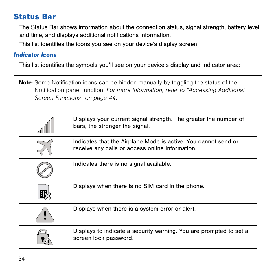 Status bar | Samsung SM-G386TZKATMB User Manual | Page 34 / 313