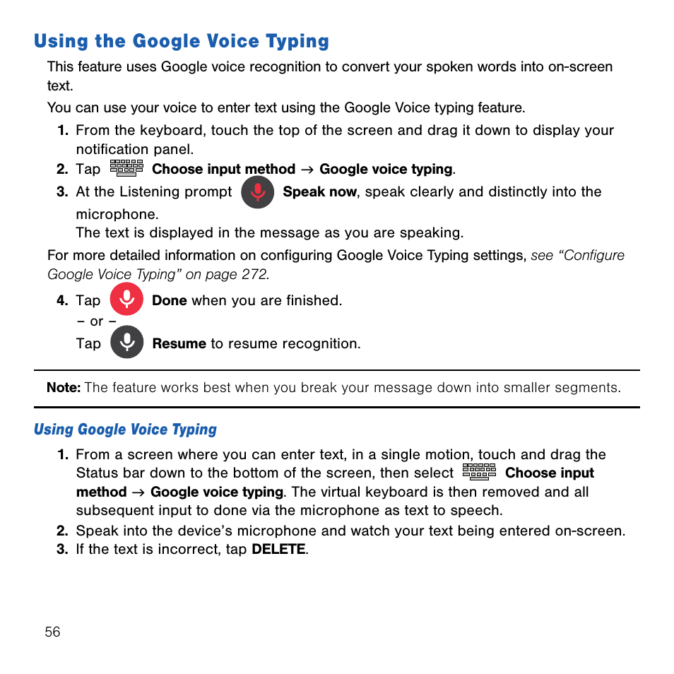 Using the google voice typing | Samsung SM-G386TZKATMB User Manual | Page 56 / 313
