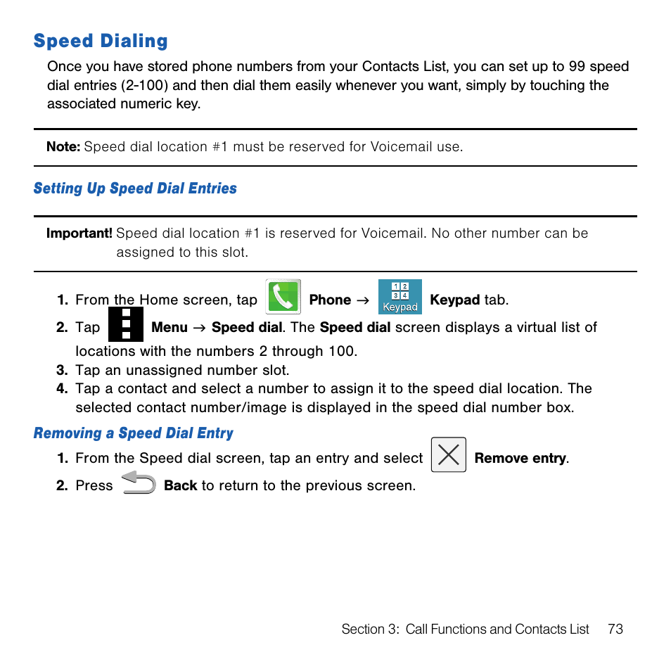 Speed dialing | Samsung SM-G386TZKATMB User Manual | Page 73 / 313